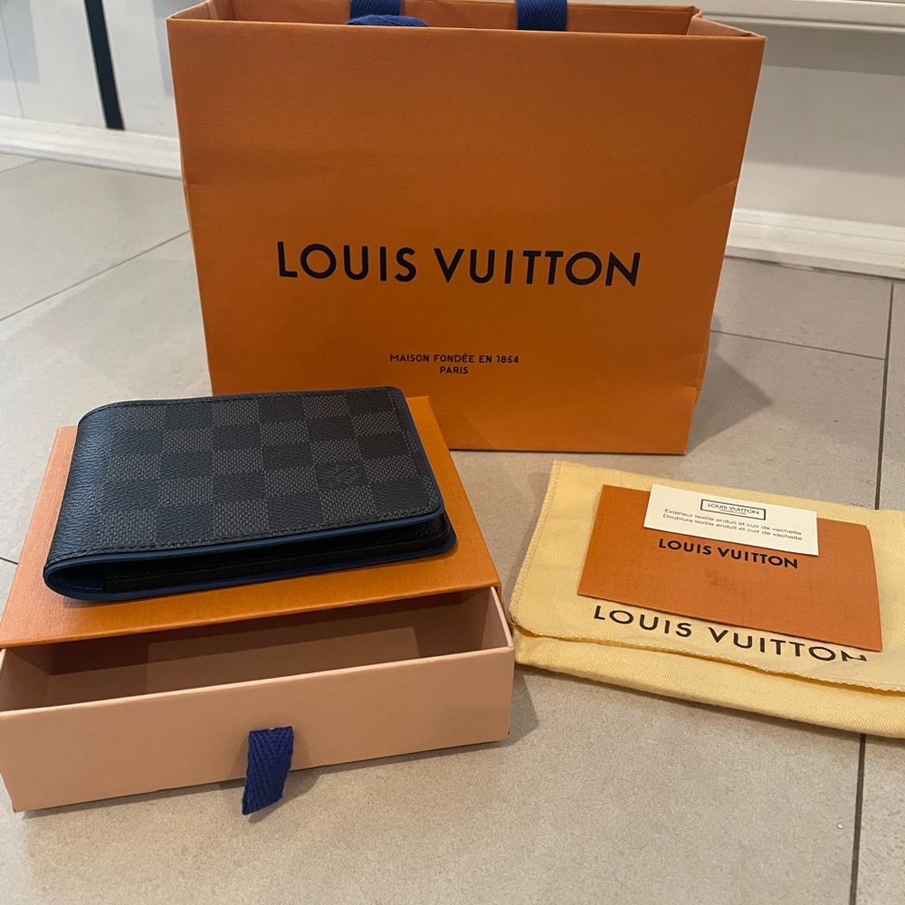 Louis Vuitton Multiple Wallet in Damier Graphite Canvas & Blue Leather